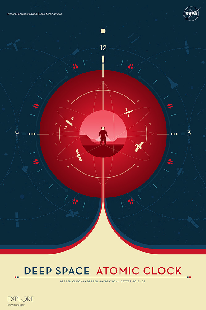 Deep Space Atomic Clock Poster - Red Version, Credit: NASA/JPL-Caltech