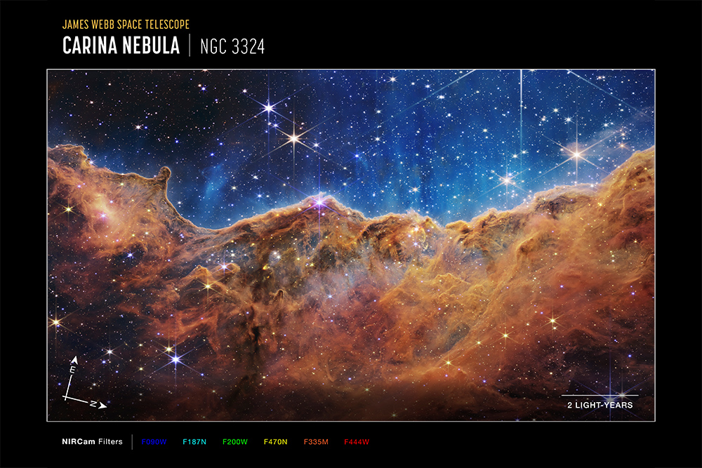 "Cosmic Cliffs" in the Carina Nebula, Taken by NASAs James Webb Space Telescope